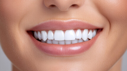 Naklejka premium Bright and Healthy Smile Showcasing Perfect Teeth and Flawless Lips With Natural Shine, Emphasizing Dental Care and Oral Hygiene in a Well-Lit Indoor Setting