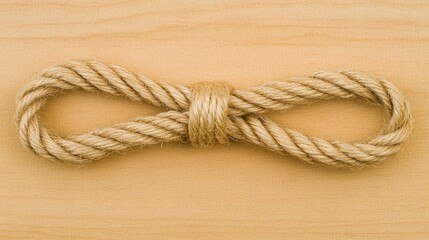 Obraz premium Close-up of a Natural Twisted Rope Knot on Wooden Background