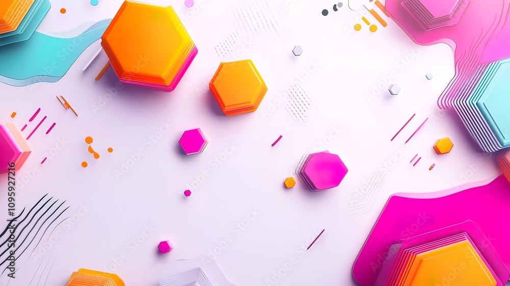 Poster abstract background with colorful hexagons and geometric shapes.
