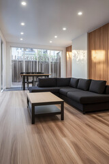 Fototapeta premium Modern living room featuring a sleek design and spacious layout with natural light