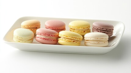 Colorful French Macarons on White Plate Arrangement Display