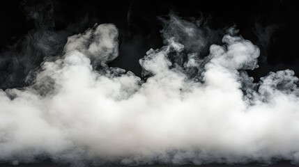 Fototapeta premium Dramatic White Smoke Clouds on Black Background in Low Light