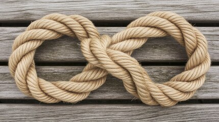 Obraz premium Infinity Symbol Created with Twisted Natural Fiber Rope on Wood