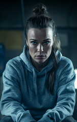 Fototapeta premium Intense female athlete preparing for a training session in a gym environment