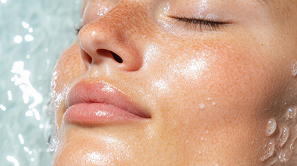 Fototapeta premium Beauty Treatment With Facial Mask and Water, Showcasing Glowing Skin and Relaxation During a Spa Session