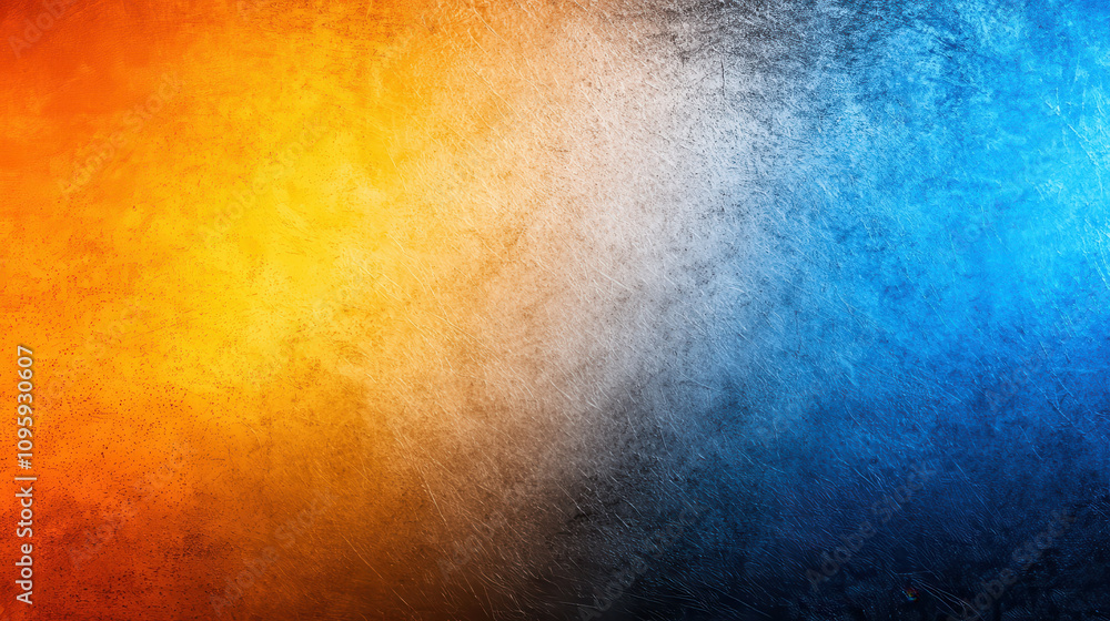 Poster vibrant abstract background featuring gradient of orange, blue, and yellow hues, creating dynamic an