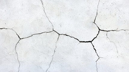 Obraz premium Cracked white concrete wall texture with abstract grunge appearance, showcasing deep fissures and weathered look. This background adds unique character to any design project