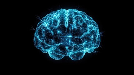A stylized digital illustration of a human brain with intricate network connections glowing in blue. The image represents advanced technology, artificial intelligence, and the complexity of neural ne