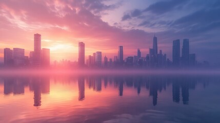 Fototapeta premium A Tranquil Futuristic Cityscape at Dawn