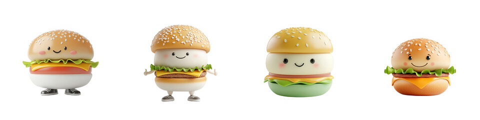 3D cartoon hamburger character isolated on white background. mix collection png.