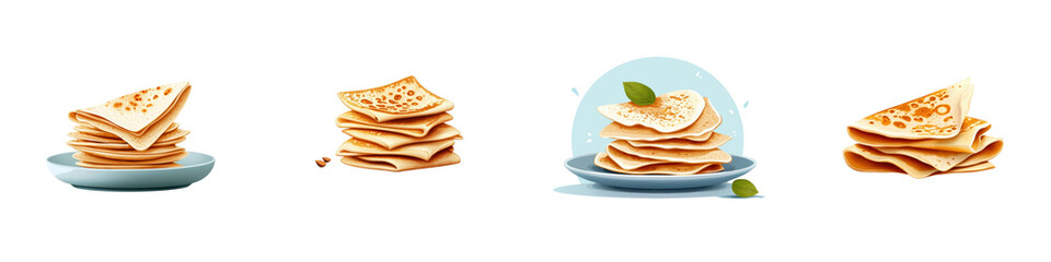 Flat style illustration of crepes isolated on white background. mix collection png.