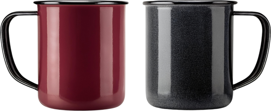 Enamel Mugs Dark Grey and Burgundy Kitchenware Drinks Homeware