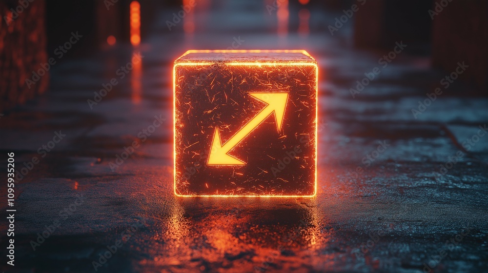 Aufkleber glowing cube with arrows indicating size and direction in dark space
