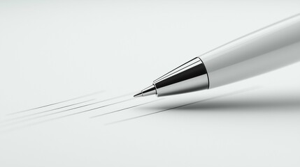 Fototapeta premium Close-Up View of a Silver Pen on White Background with Lines