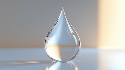 Fototapeta premium Clear Water Drop on Surface with Soft Light Reflections