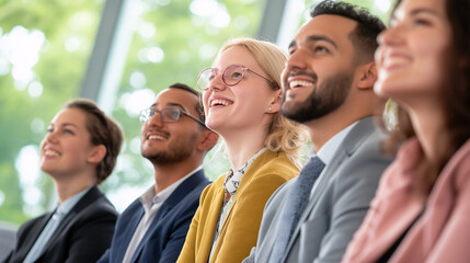 Fototapeta premium Diverse Business People Attentively Listening to Presentation Young Adult Student Intern First Job Ambitious Career