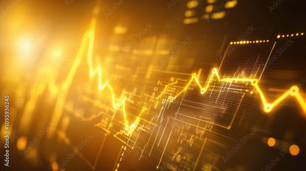 Aufkleber abstract financial data visualization with glowing yellow lines and numbers.