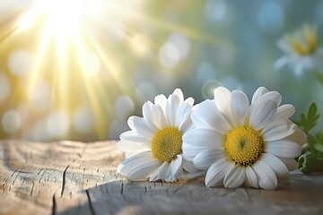 Fototapeta premium daisies on wooden background