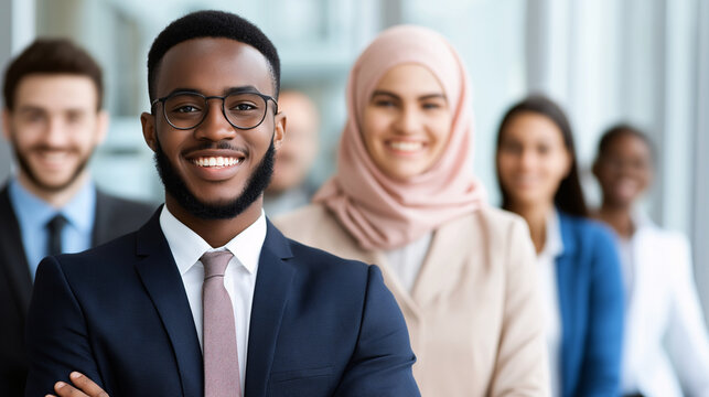 Diverse Business Team Confident Professionals Global Teamwork Success Young Adult Student Intern First Job Ambitious Career