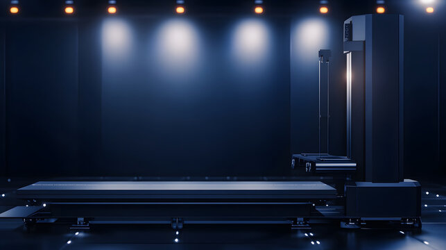 Advanced medical equipment demonstration high-tech facility visual showcase controlled environment professional perspective