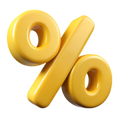 yellow percent sign 3d render icon in cartoon plastic style minimal isolated on transparent white background, clipping path