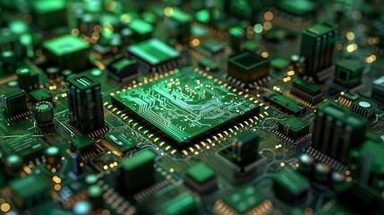 Obraz premium Abstract image of a green circuit board cityscape, ideal for a tech background or best-seller wallpaper