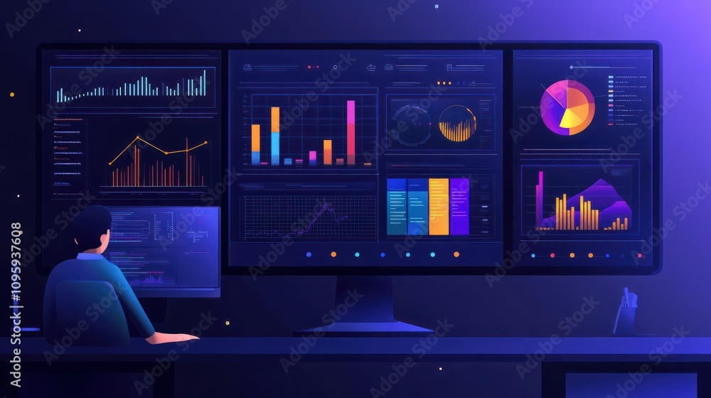 Poster advanced business intelligence and analytics background with data visualization tools for corporate 