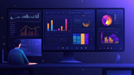 Advanced business intelligence and analytics background with data visualization tools for corporate decision-making and performance tracking