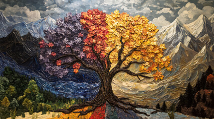  Seasons changing, with a tree depicting all four seasons simultaneously4