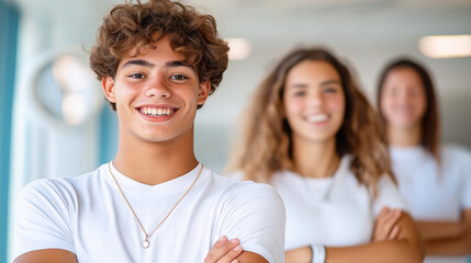 Happy Teenager Smiling Confident Youth Students Teamwork Young Adult Student Intern First Job Ambitious