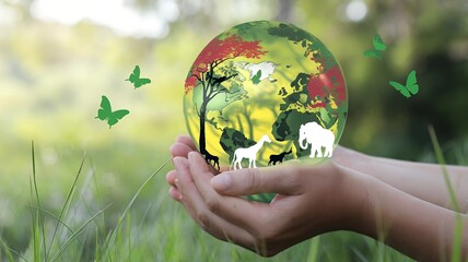 nature concept wildlife conservation tiger deer global warming food ecology cubes human hands protect wildlife
