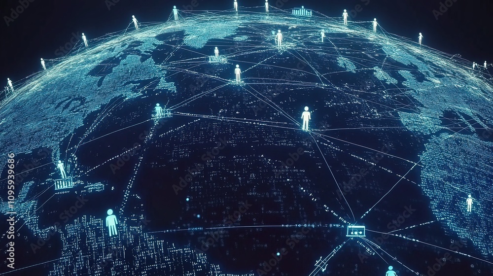 Aufkleber global network connection showing interconnected people across the world.