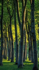 Dense grove trees captured in the morning light