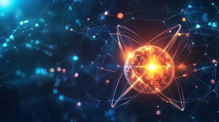 Fototapeta premium Glowing orb within complex network; abstract digital illustration.