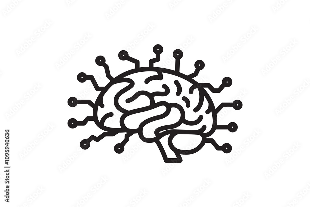 Poster vector illustration of digital brain icon design in dark color isolated on white background