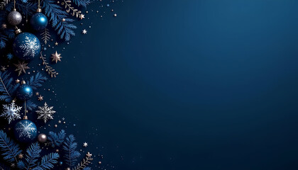 blue christmas background with snowflakes leaves and decoration royal blue