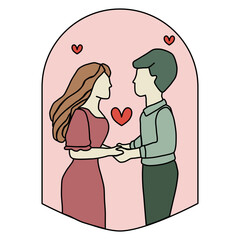 A man and a woman who are lovers stand holding hands.