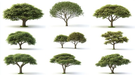 Fototapeta premium Nature's Gallery: High-Resolution Photorealistic Tree Clip Art on White Background for Landscape Design