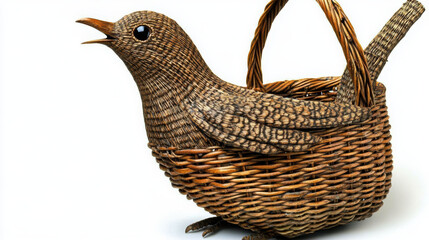 Obraz premium woven bird shaped basket showcasing intricate craftsmanship and design. This unique decorative item adds charm and character to any space, perfect for storage or as statement piece