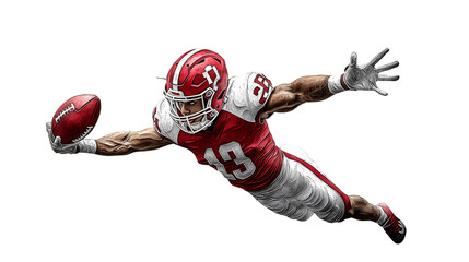 Cartoon a man in american football suit in action on transparent background