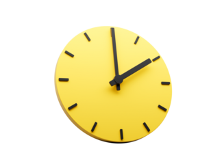 3d Simple Yellow Round Wall Clock 2 O'clock Two O'clock On Yellow Background 3d illustration
