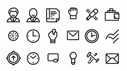 Set of minimalist career icons, including a resume, clock, and handshake.