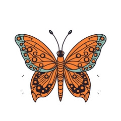 Obraz premium Colorful vector art of a butterfly featuring orange wings with turquoise accents and intricate designs on a plain background