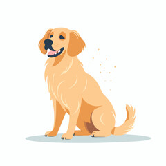 Happy golden retriever sitting on a light background enjoying a sunny afternoon outdoors