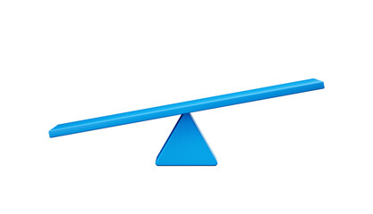 3d Blue Balance Weight seesaw, Leaning Left Side To The Ground On White Background, 3d illustration
