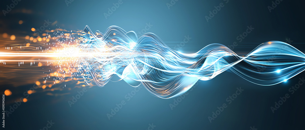 Poster resonating waves of sound digital art creation abstract environment high-tech viewpoint exploring vo