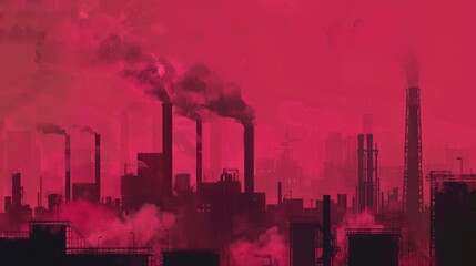 Fototapeta premium Crimson Sky Over Industrial Cityscape