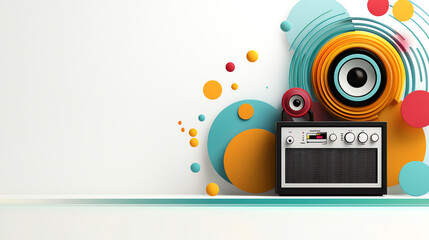 Exploring sound resonance artistic radio design in a vibrant setting modern home decorative element abstract viewpoint