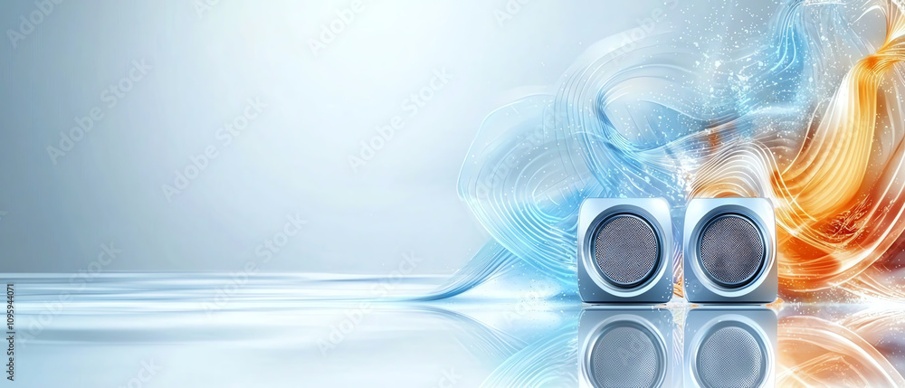 Aufkleber dynamic sound resonance from speakers digital studio audio visuals modern environment close-up view 