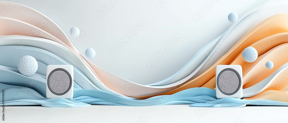 Poster resonating sound waves exploring voice and sound in a dynamic home environment abstract art display 